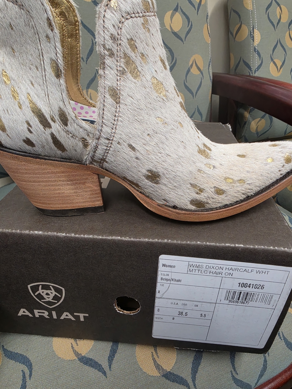 Ariat Women's Beige Haircalf Ankle Boot with Gold Spots